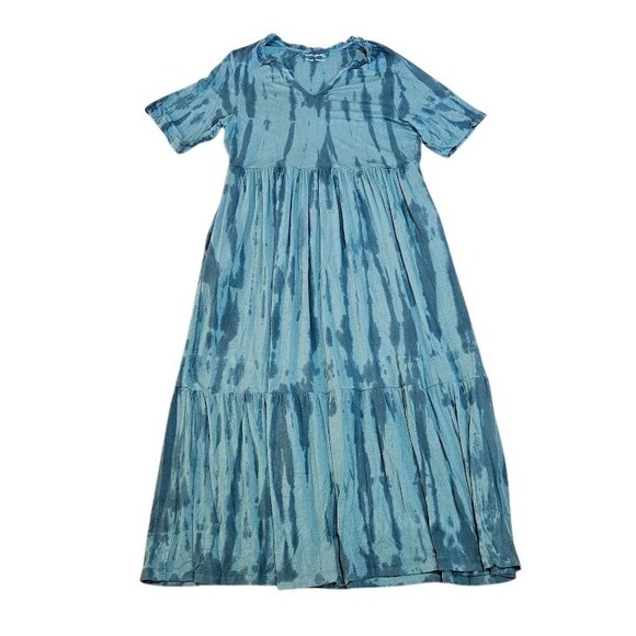 April Cornell Dresses & Skirts - April Cornell Maxi Dress Women Large Tiered Teal Blue Tie Dye V-Neck Comfortable